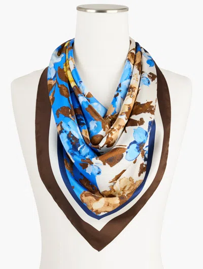 Talbots Painted Garden Silk Square Scarf - Azure Blue - 001