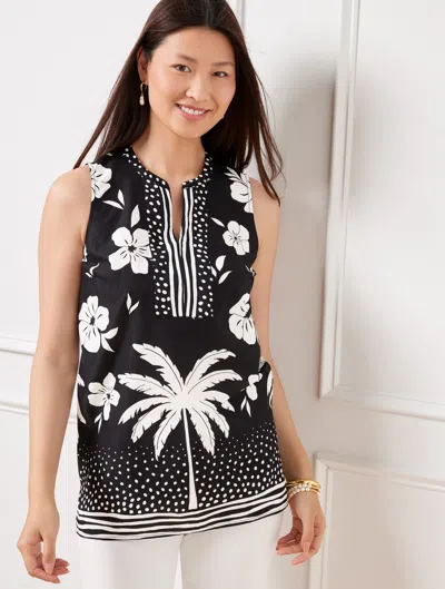 Talbots Plus Size - Palm Beach Border Shell Sweater - Black/white - 2x - 100% Cotton  In Black,white