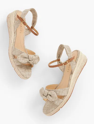Talbots Pamela Bow Linen Espadrille Wedges - Natural - 8m - 100% Cotton