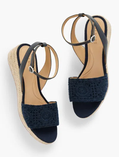 Talbots Pamela Crochet Wedge Sandals - Blue - 10m - 100% Cotton