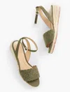 Talbots Pamela Crochet Wedge Sandals - Burnt Olive - 8 1/2 M - 100% Cotton