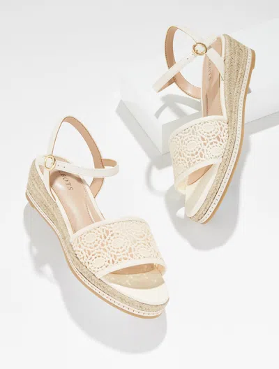 Talbots Pamela Crochet Wedge Sandals - Ivory - 9 1/2 M  In White