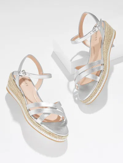 Talbots Pamela Metallic Nappa Wedge Sandals - Silver - 11m