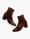 Talbots Pardo Stretch Suede Block Heel Booties - Dark Walnut - 10m  In Dark Walnut