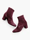 Talbots Pardo Stretch Suede Block Heel Booties - Rich Burgundy - 11m