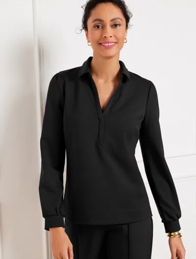 Talbots Passport Ponte Johnny Collar Pullover Sweater - Black - 2x