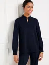 Talbots Passport Ponte Zip Mockneck Pullover Sweater - Blue - 3x
