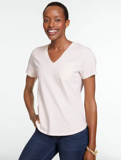 Talbots Patch Pocket Short Sleeve V-neck T-shirt - Natural Heather - Xl  In Gray