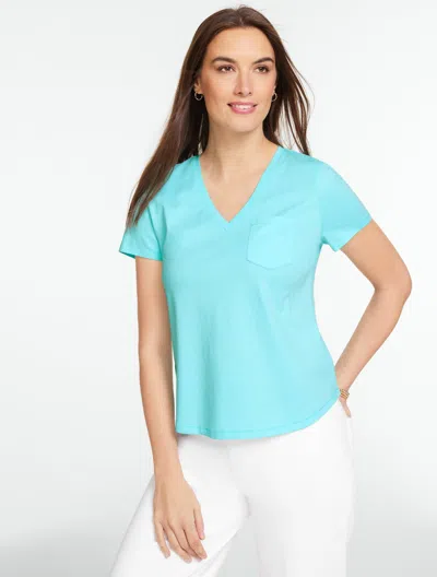 Talbots Patch Pocket Short Sleeve V-neck T-shirt - Turquoise Blue - Xl