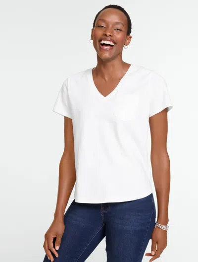 Talbots Patch Pocket Short Sleeve V-neck T-shirt - White - Xl