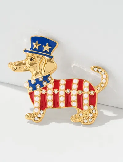 Talbots Patriotic Dog Brooch - Red / Gold - 001  In Multi