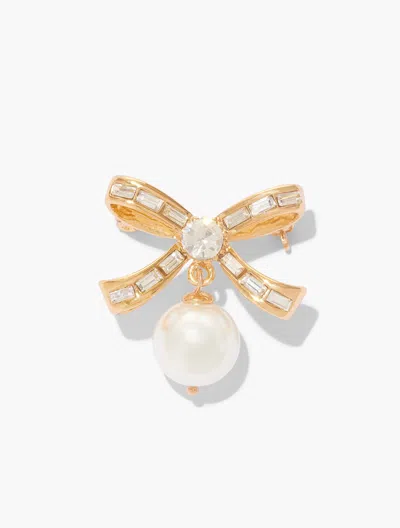 Talbots Pearl Bow Brooch - Ivory/gold - 001  In Multi