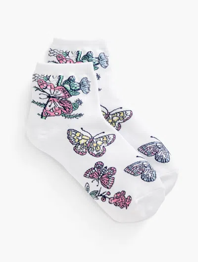 Talbots Pencil Butterfly Crew Socks - White - 001