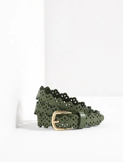 Talbots Perforated Flower Belt - Olive Leaf - Xl  In Green