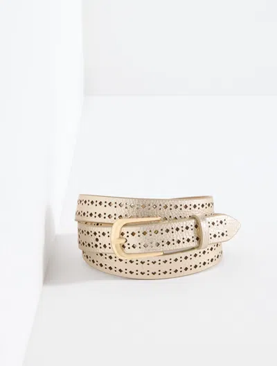 Talbots Perforated Leather Belt - Gold - Xl