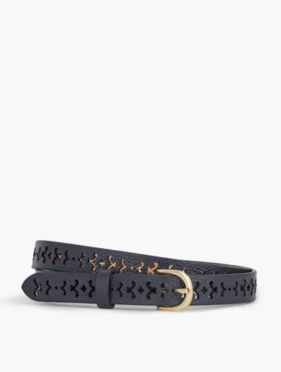 Talbots Perforated Pebble Leather Belt - Blue - Xl