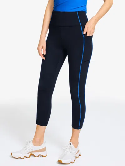 Talbots Performance Compression Capri Leggings - Contrast Piping - Blue - Medium