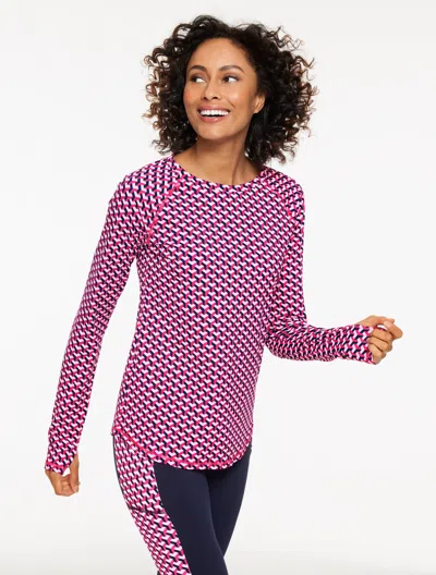 Talbots Performance Compression Crewneck T-shirt - Geo - Pink Petal/ink - Large  In Blue