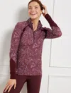 Talbots Performance Interlock Half-zip Pullover Sweater - Stenciled Fans - Burgundy Berry - 2x  In Burgundy Berry