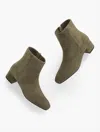 Talbots Perla Suede Block Heel Ankle Boots - Oak Moss - 9m