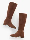 Talbots Perla Tall Suede Block Heel Boots - Dark Walnut - 11m  In Brown