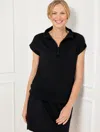 Talbots Petite - Airknit Stretch Cap Sleeve Half-zip Pullover Sweater - Black - Large