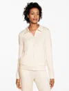 Talbots Petite - Airknit Stretch Johnny Collar Half-zip Pullover Sweater - Ecru Heather - Xl  In White