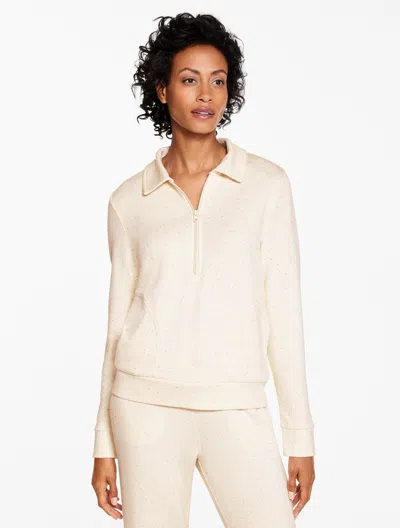 Talbots Petite - Airknit Stretch Johnny Collar Half-zip Pullover Sweater - Ecru Heather - Xl  In White