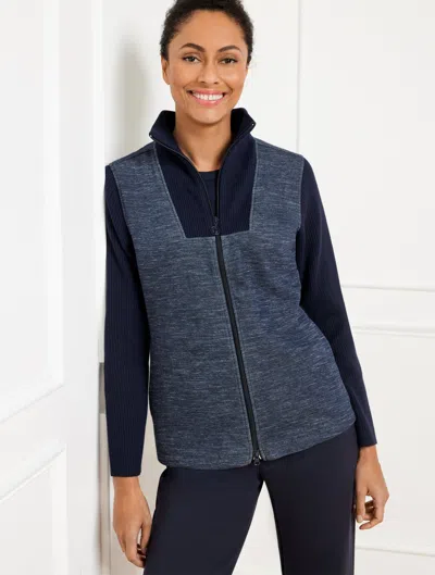Talbots Petite - Airknit Stretch Mockneck Sweater Jacket - Indigo Heather - Large