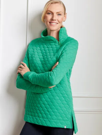 Talbots Petite - Asymmetrical Zip Quilted Pullover Sweater - Deep Green - 2xs - 100% Cotton