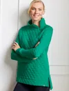Talbots Petite - Asymmetrical Zip Quilted Pullover Sweater - Emerald Marine - 2xs - 100% Cotton  In Emerald Marine