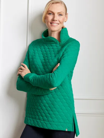 Talbots Petite - Asymmetrical Zip Quilted Pullover Sweater - Emerald Marine - 2xs - 100% Cotton