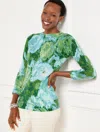 Talbots Plus Size - Audrey Cashmere Sweater - Abstract Floral - Dark Green - 2x  In Dark Green