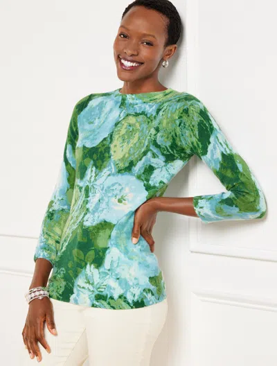 Talbots Plus Size - Audrey Cashmere Sweater - Abstract Floral - Dark Green - 2x