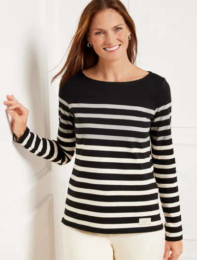 Talbots Plus Petite - Authentic  T-shirt - Metallic Wonderland Stripe - Black/ivory/silver - 3x In Black,ivory,silver