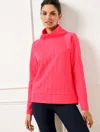 Talbots Petite - Autumnal Cable Knit Mockneck Pullover Sweater - Coral Fete Heather - Large
