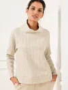 Talbots Petite - Autumnal Cable Knit Mockneck Pullover Sweater - Oat Heather - Large  In Oat Heather