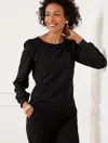 Talbots Petite - Bateau Neck Sparkle Knit T-shirt - Black/silver Foil - Small  In Black,silver Foil