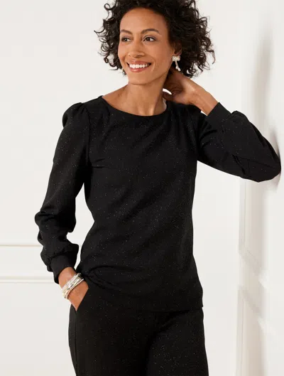 Talbots Petite - Bateau Neck Sparkle Knit T-shirt - Black/silver Foil - Small  In Black,silver Foil