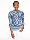 Talbots Petite - Bateau Neck T-shirt - Swirling Vines - Blue Crystal/ink - 2xs