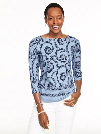 Talbots Petite - Bateau Neck T-shirt - Swirling Vines - Blue Crystal/ink - 2xs