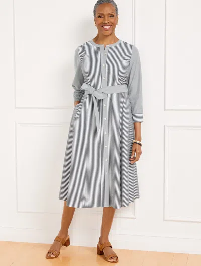 Talbots Petite - Belted Shirtdress - Daisy Stripe - Black/white - 10 - 100% Cotton  In Black,white