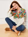 Talbots Blissful Floral Smocked Cuff Blouse - Ivory - 3x  In Ivory
