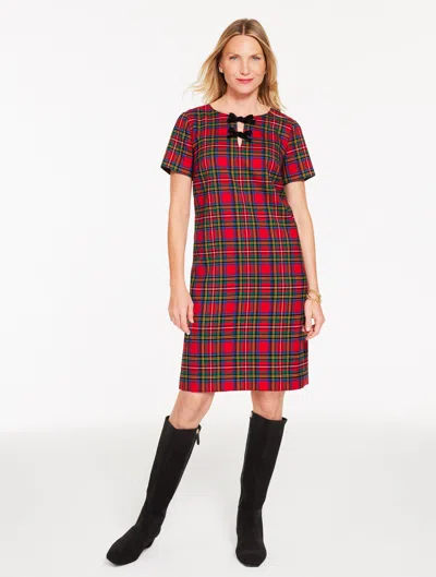 Talbots Petite - Bow A-line Dress - Blissful Plaid - Red - 12