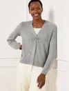 Talbots Petite - Bow Trim V-neck Cardigan Sweater - Mist Heather - Small