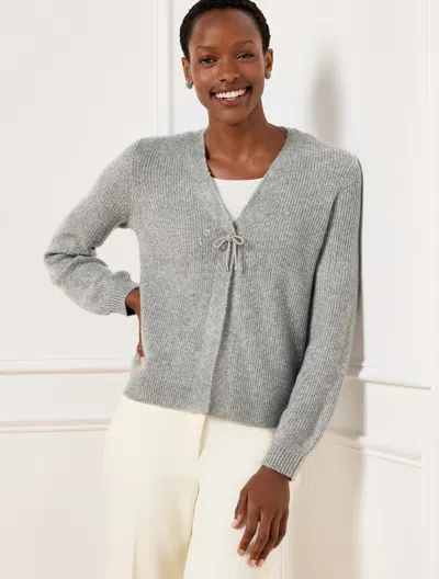Talbots Petite - Bow Trim V-neck Cardigan Sweater - Mist Heather - Small  In Mist Heather
