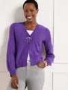Talbots Bow Trim V-neck Cardigan Sweater - Purple Majesty - Xl
