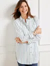 Talbots Petite - Boyfriend Shirt - Almond Stripe - Blue Aster - 2xs - 100% Cotton  In Blue Aster