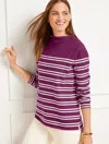Talbots Petite - Button Detail Mockneck Top - Pretty Plum/ivory - 2xs  In Pretty Plum,ivory