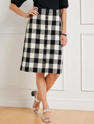 Talbots Petite - Button Front Skirt - Gingham - Black/ivory - 10  In Black,ivory